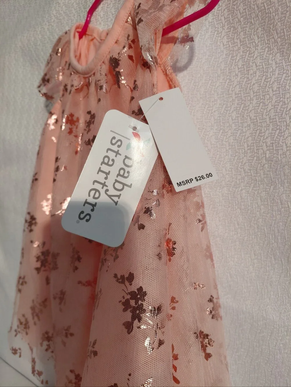 Baby Starters Sparkling Peach Floral Tulle Dress for Baby Girls Sz 9 Months